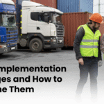 Workers in vests reviewing SAP TM implementation challenges near trucks